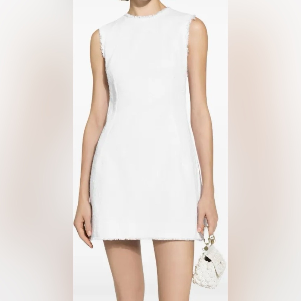 New with Tag Dolce & Gabbana Elegant White Sleeveless Tweed Mini Dress